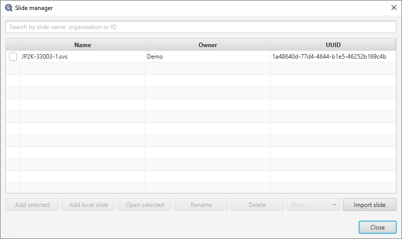 Slide management interface